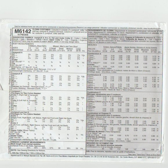 BOGO 2/$8, Sewing Pattern Clown Jester Costume McCalls 6142 Adult Medium 34-36 - Picture 2 of 2